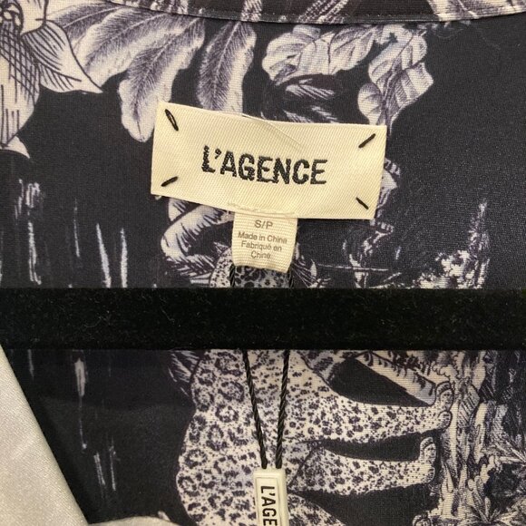 NWT L’AGENCE Black White Jungle Print Button Up Dress Sz Small Jaguar Leopard - Picture 3 of 11